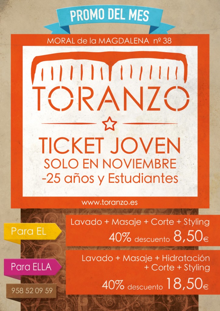 Promo de Noviembre, ticket Joven, Toranzo Peluqueros